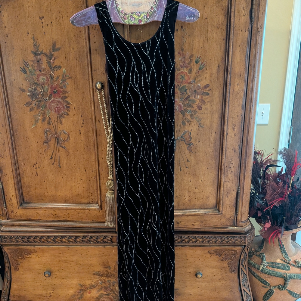 Ronni Nicole Black Maxi Dress with White Embroidered Accents
